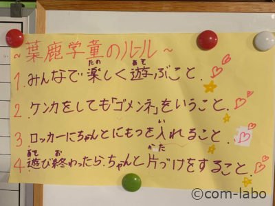 ハンモックを揺らす時は下になにか敷く、周りに誰かいてはダメ。と子ども自身が経験しルールができていく